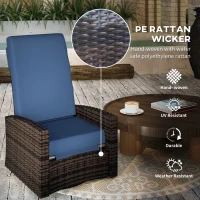 Outsunny Outdoor Rattan Wicker Lounge Chair with Footrest & Soft Cushion for Patio, Garden, Backyard, Dark Blue(m-4)