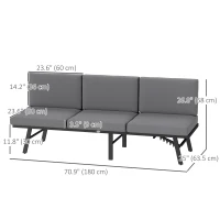 Outsunny 3-in-1 3-Seater Outdoor Sofa, Lounge Chair with 5-Position Adjustable Back, Patio Loveseat with Folding Table, Grey(m-3)