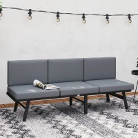 Outsunny 3-in-1 3-Seater Outdoor Sofa, Lounge Chair with 5-Position Adjustable Back, Patio Loveseat with Folding Table, Grey(m-8)
