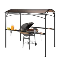 Outsunny 8' x 5' Hardtop Grill Gazebo, Outdoor BBQ Gazebo with PC Board Roof, BBQ Canopy Gazebo with 2 Side Shelves and 10 Hooks(m-11)