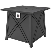 Outsunny 28" Propane Fire Pit Table 40,000 BTU Square Outdoor Gas Fire Table with Waterproof Cover, Adjustable Foot Pads(m-2)