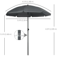Outsunny 6ft Beach Umbrella, Outdoor Sun Shade Parasol with Push Button Tilt, Ruffled  UV50+ Vented Canopy, Dark Grey(m-3)