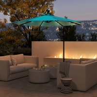 Outsunny 10ft Outdoor Cantilever Umbrella Banana Umbrella with Solar Lights and Adjustable Angle for Patio Backyard Turquoise