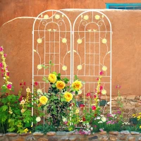 2 Pack Metal Garden Trellis with Versatile Decoration, Sturdy Iron Construction, Rustproof Climbing Plant Support, Cream White(m-5)