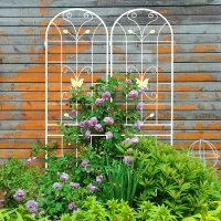 2 Pack Metal Garden Trellis with Butterfly Decoration and Powder Coated Iron, Rustproof Climbing Plant Support, for Outdoor Use, Cream White(m-5)