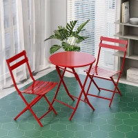 3-Piece Patio Bistro Set with Foldable Round Table and Chairs, Easy Setup, Space-Saving Design, Red(m-5)