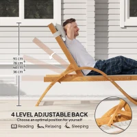 Outsunny Larch Wood Lounge Chair, 4-Level Adjustable Tanning Chair, Full Flat Patio Lounger with Mesh Seat, Cream White(m-5)