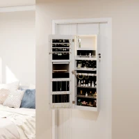 HOMCOM LED Lighted Jewellery Armoire with Mirror Jewellery Cabinet with Storage Lockable Door/Wall Mounted Jewellery Organizer, White(m-8)