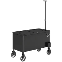Outsunny 80-Qt Outdoor Patio Cooler Cart, Rolling Ice Chest with Adjustable Handle, Wheels, Bottle Opener, Drainage, Outdoor Beverage Cooler Bar Cart for Party BBQ Camping, Black(m-2)