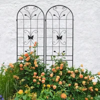 2 Pack Metal Garden Trellis with Butterfly Decoration, for Outdoor Climbing Plant Support, Rustproof, Black(m-5)