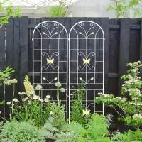 2 Pack Metal Garden Trellis with Butterfly Decoration and Powder Coated Iron, Rustproof Climbing Plant Support, for Outdoor Use, Cream White(m-7)