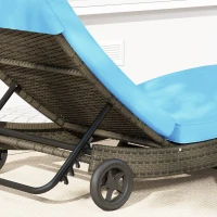 Outsunny Patio Wicker Chaise Lounge Chair, Outdoor PE Rattan Sun lounger with Adjustable Backrest and 2 Wheels, Sky Blue(m-9)