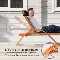 Outsunny Larch Wood Lounge Chair, 4-Level Adjustable Tanning Chair, Full Flat Patio Lounger with Mesh Seat, Black(m-5)