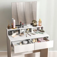 HOMCOM Makeup Vanity Table with Mirror, for Bedroom, Modern Dressing Table with Drawers, Compartments, White(m-10)