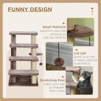 PawHut 4 Levels Cat Steps with Scratching Posts for High Bed, Sofa, Brown(m-5)