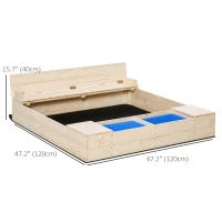 Outsunny Wooden Kids Sandbox with Foldable Bench Seat, 2 Plastic Boxes, Bottom Liner, Storage Space for Garden, Backyard(m-3)