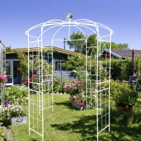 Birdcage Shape Garden Arbor with Iron Construction, Arch Pergola Pavilion for Wedding, Ceremony, 81.5" L x 81.5" W x 114" H, Cream White(m-1)