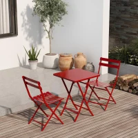3-Piece Patio Bistro Set with Foldable Square Table and Chairs, Durable and Sturdy Design, Red(m-5)