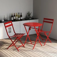3-Piece Patio Bistro Set with Foldable Round Table and Chairs, Easy Setup, Space-Saving Design, Red(m-1)