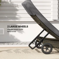 Outsunny Patio Wicker Chaise Lounge Chair, Outdoor PE Rattan Sun lounger with Adjustable Backrest and 2 Wheels, Gray(m-4)
