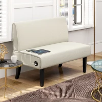 HOMCOM 46.5" Loveseat Couch with USB Ports, Corduroy Love Seat Sofa with Wood Legs for Living Room, Bedroom, Small Space, Cream(m-8)