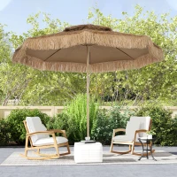 Outsunny 10 ft. Hula Thatched Tiki Patio Outdoor Umbrella with 8 Ribs, UPF30+, for Garden, Backyard, Deck, Pool, Natural(m-10)