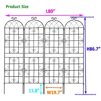 4 Pack Metal Garden Trellis with Galvanized Tube, Easy Assembly, Rustproof Climbing Plant Support, 80" L x 87" H, Black(m-3)