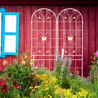 4 Pack Metal Garden Trellis with Butterfly Decoration and Galvanized Round Pipe, Rustproof Climbing Plant Support, Cream White(m-5)