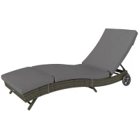 Outsunny Patio Wicker Chaise Lounge Chair, Outdoor PE Rattan Sun lounger with Adjustable Backrest and 2 Wheels, Gray(m-1)