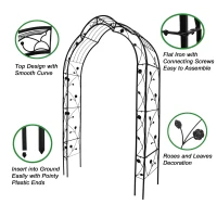 8 Styles Freely Assembled Arch Trellis with Gothic Spire Design, Metal Garden Arbor for Climbing Plants, 59" L x 15.5" W x 98.5" H, Black(m-4)