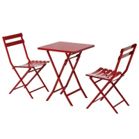 3-Piece Patio Bistro Set with Foldable Square Table and Chairs, Durable and Sturdy Design, Red(m-2)