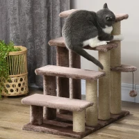 PawHut 4 Levels Cat Steps with Scratching Posts for High Bed, Sofa, Brown(m-9)