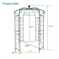 Metal Garden Arch Arbor with Anti-Rust Coating, Birdcage Shape Pergola Pavilion for Wedding, Ceremony, 81.5" L x 81.5" W x 114" H, Black(m-3)