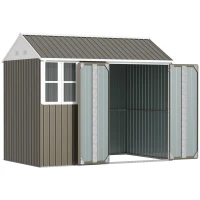 Outsunny 8.5' x 5.5' Metal Garden Storage Shed, Outdoor Tool Storage House with Lockable Door, Vents, Sloped Roof, Light Grey(m-2)