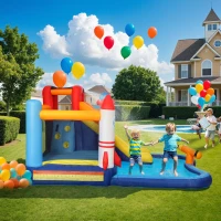 Qaba 5 in 1 Inflatable Bouncy Castle for Kids with 550W Blower, Splash Pool, Jumping Area, Climbing Wall, Cannon(m-8)