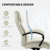 Vinsetto Executive Office Chair with Wide Seat, Computer Desk Chair with Adjustable Height, Swivel Wheels, Cream White(m-6)