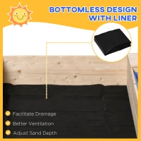 Outsunny Wooden Kids Sandbox with Foldable Bench Seat, 2 Plastic Boxes, Bottom Liner, Storage Space for Garden, Backyard(m-6)