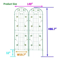 2 Pack Metal Garden Trellis with Leaves and Flower Decorations, Rustproof Climbing Plant Support, 87" Height, Green(m-3)