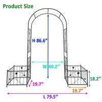 Metal Garden Arch with Anti-Rust Coating, Plant Stands, Easy Assembled Climbing Plants Support, 79.5" L x 20" W x 86.5" H, Black(m-3)