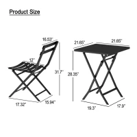 3-Piece Patio Bistro Set with Foldable Square Table and Chairs, Durable Metal Frame, Space-Saving Design, White(m-3)