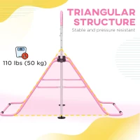 Qaba Kids Gymnastics Bar, Adjustable Height Folding Horizontal Bar with Gymnastics Rings, Non-slip Rubber Floor Rings, Pink(m-7)