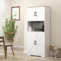 HOMCOM Farmhouse Kitchen Pantry, 68" Freestanding Hutch Storage Cabinet with Microwave Oven Countertop, White(m-8)