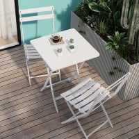 3-Piece Patio Bistro Set with Foldable Square Table and Chairs, Durable Metal Frame, Space-Saving Design, White(m-4)