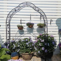 8 Styles Freely Assembled Arch Trellis with Gothic Spire Design, Metal Garden Arbor for Climbing Plants, 59" L x 15.5" W x 98.5" H, Black(m-7)