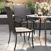 Outsunny Set of 4 Outdoor Wicker Dining Chairs with Armrest, Steel Frame, Highback and Deep Seating, Brown(m-9)
