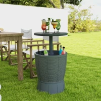 Outsunny 11 Gallon Patio Cooler Side Table, 3-in-1 Outdoor Cool Bar Table with Height Adjustable Top, Drainage Plug, Grey(m-8)