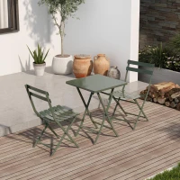 3-Piece Patio Bistro Set with Foldable Square Table and Chairs, Easy Setup, Space-Saving Design, Dark Green(m-6)