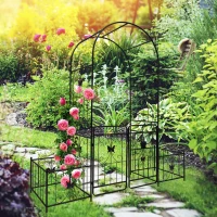 Anti-Rust Coating Metal Garden Arch with Double Gate, Easy Assembled Climbing Plants Support, 79.5" L x 20" W x 86.5" H, Black(m-6)