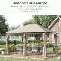 Outsunny 13'x 10' Soft-top Steel Patio Gazebo Canopy Party Tent with 6 Removable Curtains and Drainage Holes, Khaki(m-4)