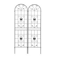 2 Pack Metal Garden Trellis with Butterfly Decoration, for Outdoor Climbing Plant Support, Rustproof, Black(m-2)